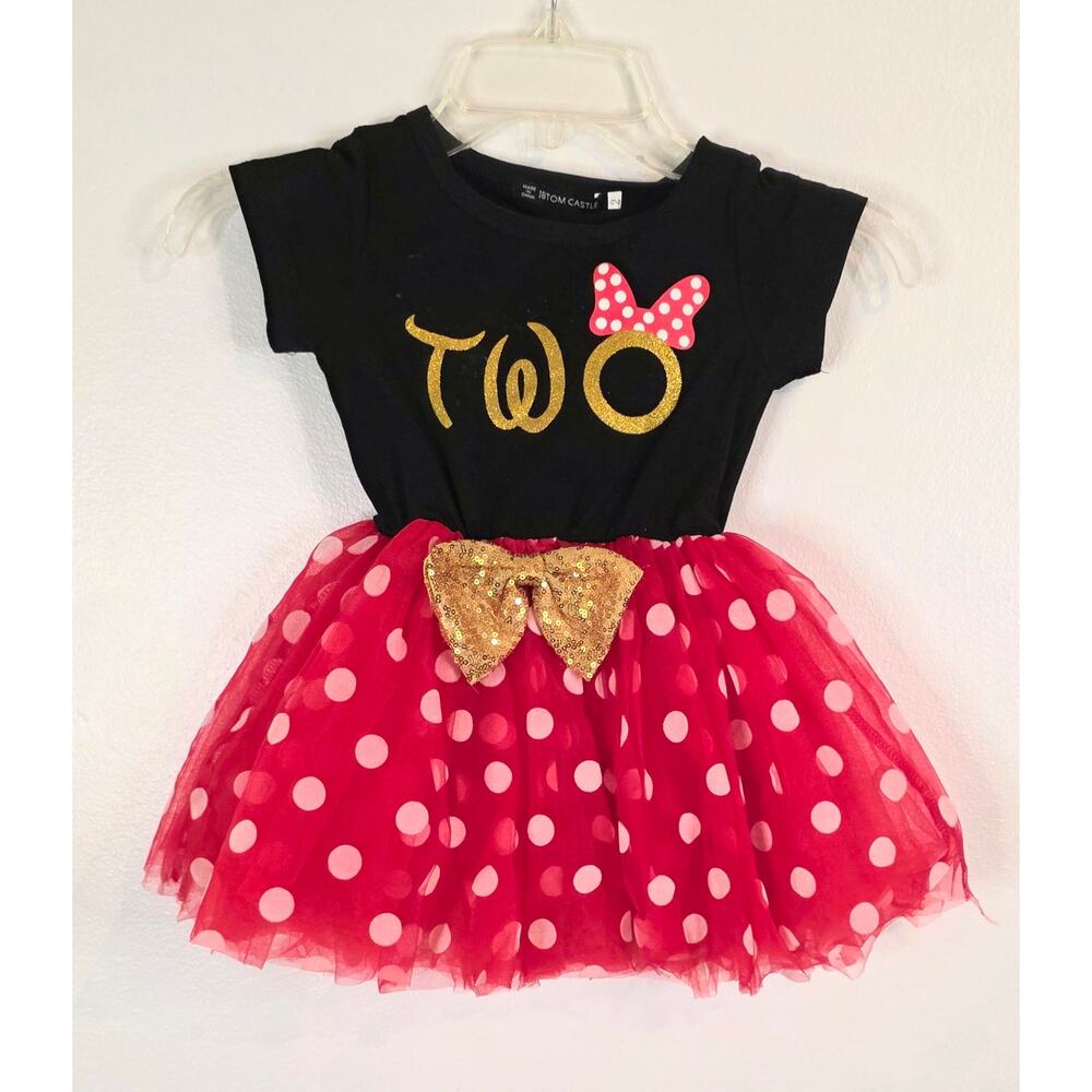 IBTOM CASTLE Toddler Girl 2nd Birthday Minnie Mouse Dress Size 2 Black Red Gold